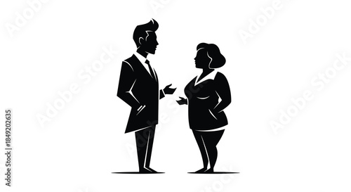 a stylized depiction of a man and woman in conversation showcased as a striking silhouette