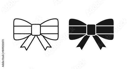 Two contrasting bow designs one outlined and one filled presented as a graphic silhouette