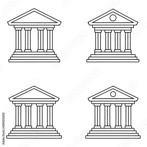 Government Building Outline Icons Set