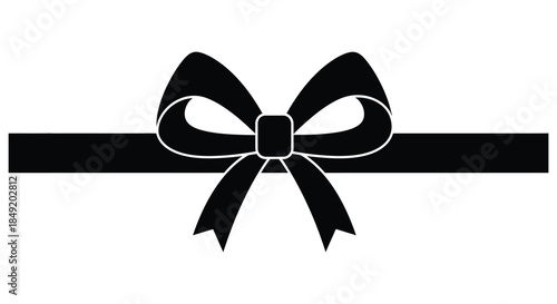A simple black ribbon tied into a decorative bow shape presented as a silhouette