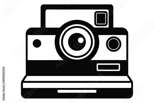 instant film camera silhouette line art vector illustration