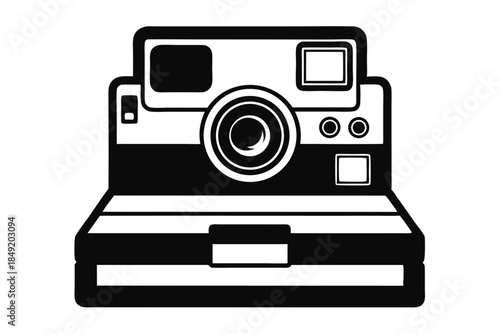 instant film camera silhouette line art vector illustration
