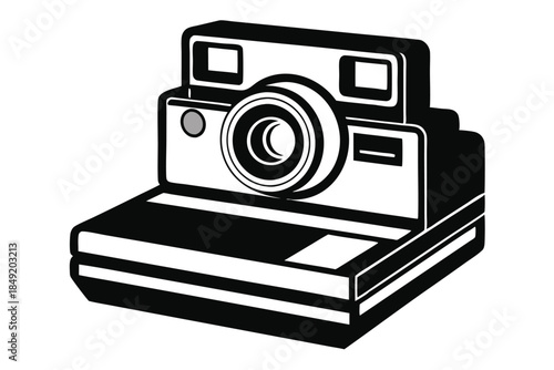 instant film camera silhouette line art vector illustration