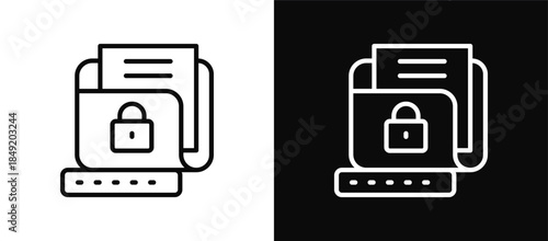 Data Encryption icon set black and white