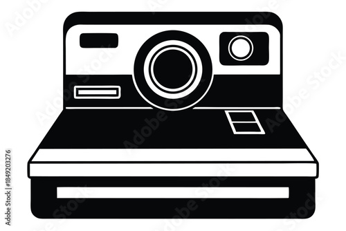 instant film camera silhouette line art vector illustration