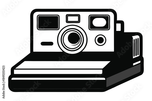 instant film camera silhouette line art vector illustration