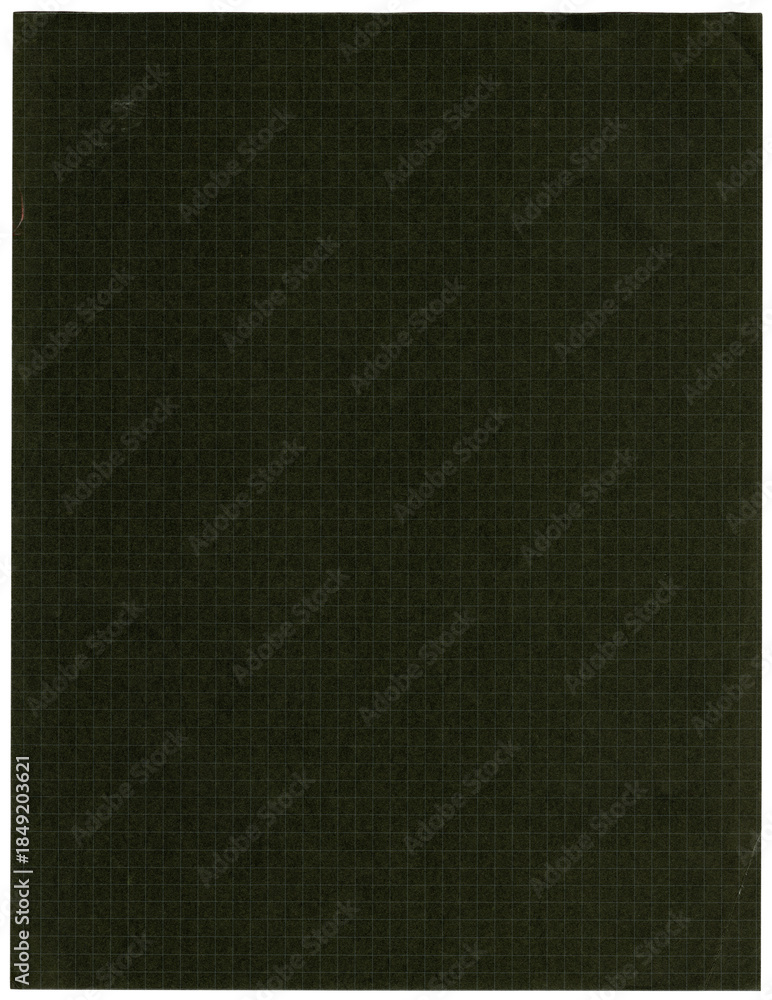Fototapeta premium Schwarze Seite mit Grünstich, feines Quadratraster Karo - karriertes vintage Papier