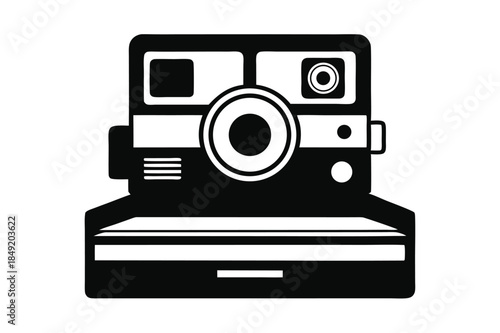instant film camera silhouette line art vector illustration