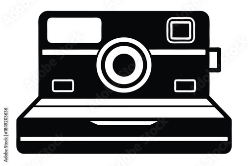 instant film camera silhouette line art vector illustration