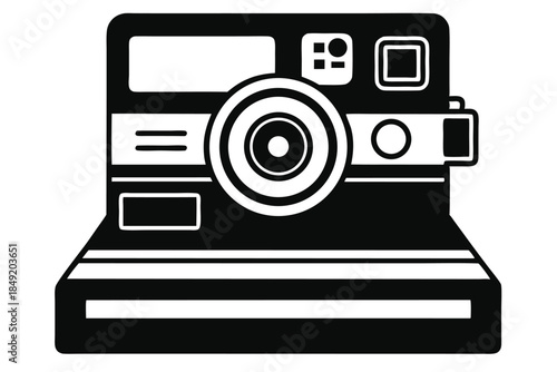 instant film camera silhouette line art vector illustration