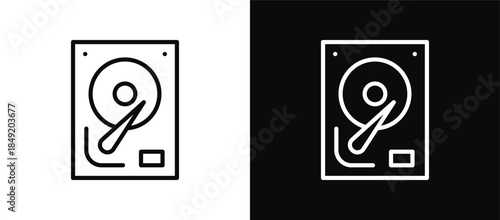 Hard Disk icon set black and white