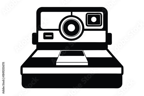instant film camera silhouette line art vector illustration