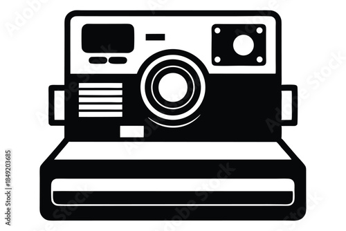 instant film camera silhouette line art vector illustration