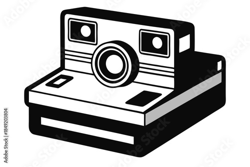 instant film camera silhouette line art vector illustration