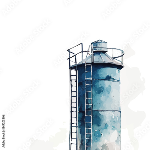 Hand-painted style, vectorized, vector set available in EPS An Elegant watercolor painting design collection_Watercolor_style_painting_of_a_blue_farm_silo_ladder