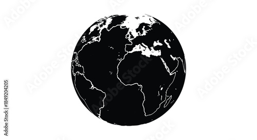 A striking black and white illustration of earth s continents and oceans appearing as a silhouette