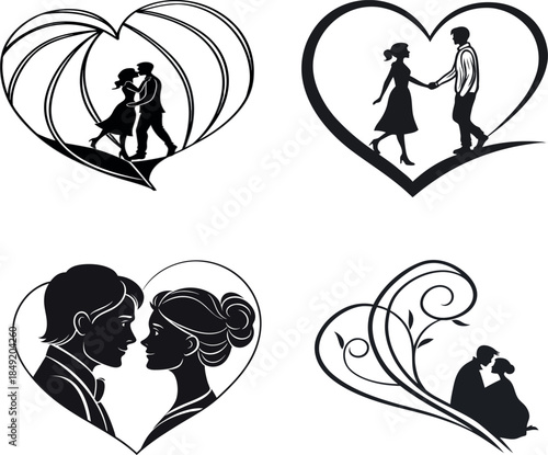 Valentine day couple heart design concept vector illustration silhouette