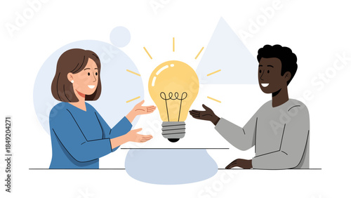 Two People Sharing a Bright Idea.