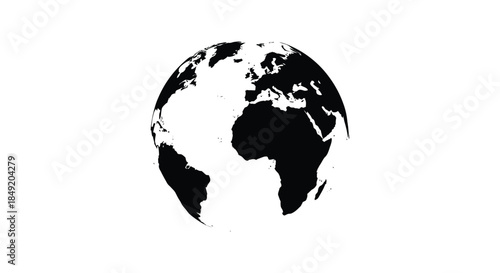 A dramatically contrasted globe depiction showcasing continents and oceans in a striking silhouette