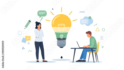 Woman and Man Working with Creative Ideas.