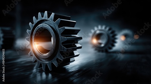 Mechanical Gear with Dynamic Lighting Reflecting Industrial Innovation