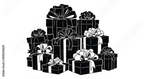A stunning arrangement of beautifully wrapped gift boxes with elegant bows a dark silhouette