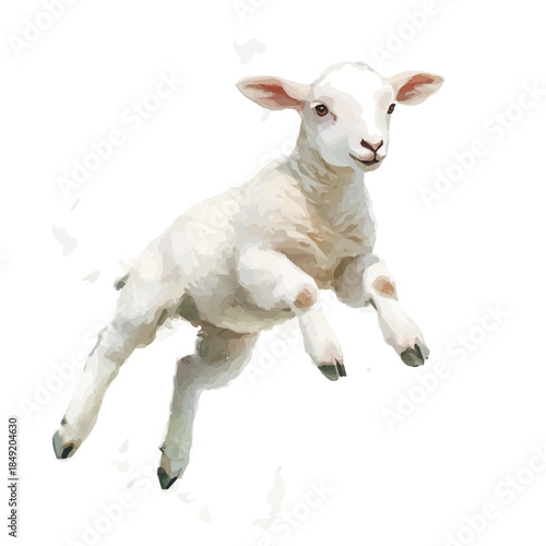 Watercolor_style_painting_of_a_lamb_jumping_on_a_white_A vectorized, Hand-painted style, vector set available in EPS An Elegant watercolor painting design collection