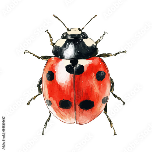 Watercolor_style_painting_of_a_ladybug_on_a_white_A vectorized, Hand-painted style, vector set available in EPS An Elegant watercolor painting design collection