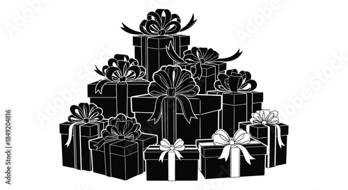 A striking arrangement of beautifully wrapped gift boxes presented in a bold silhouette