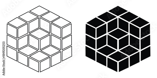 Set of cube icon. Cube icon logo design geometry silhouette and outline website graphic design. Three dimensional cubes arranged in a symmetrical pattern. Box of square hexagon sign symbol.