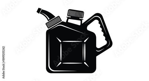 a striking black silhouette of a classic gas can with a detailed handle and spout silhouette