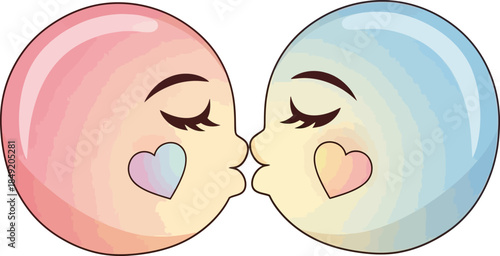 Cute Pastel Circles Sharing Tender Moment of Affection.