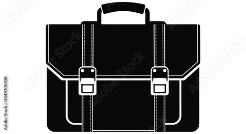 A classic black leather briefcase with dual buckles presented as a bold silhouette