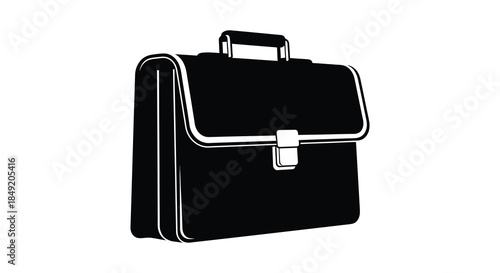 A classic black briefcase with white outline details presenting a sleek corporate aesthetic silhouette