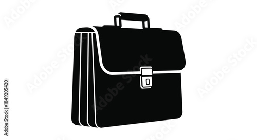 A classic black briefcase design showcasing a simple elegant form in a striking silhouette