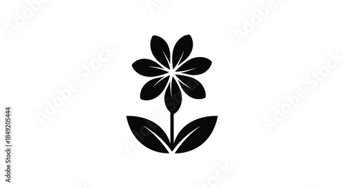 A striking black floral design featuring a stem and leaves a beautiful silhouette