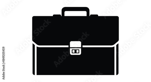 A stark black silhouette of a classic briefcase with a handle and locking clasp silhouette