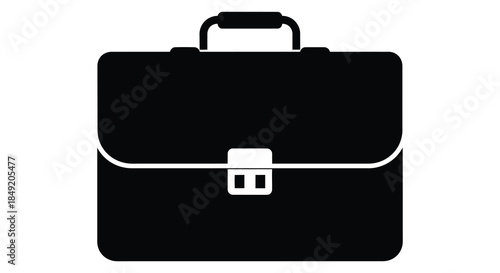 A stark black briefcase icon with a handle and latch presented as a clear silhouette