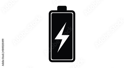 A striking black battery icon with a prominent lightning bolt a bold power symbol silhouette