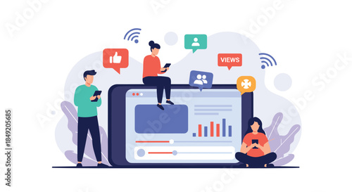 Young people engage with video content on social media platforms using their mobile devices to get more likes and new views.