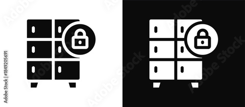 Locker icon set black and white