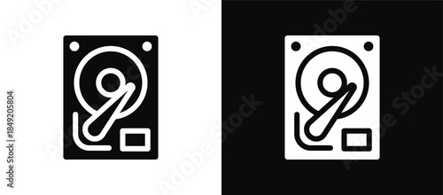 Hard Disk icon set black and white