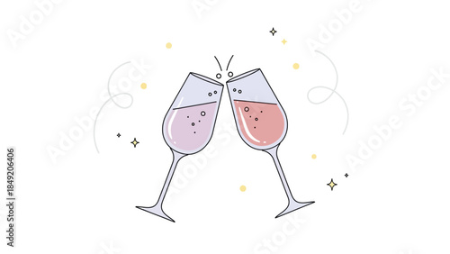 Two Elegant Champagne Glasses Toasting with Sparkling Bubbles.