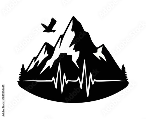 Minimalist Nature Badge with Pine Trees and Mountain Peak