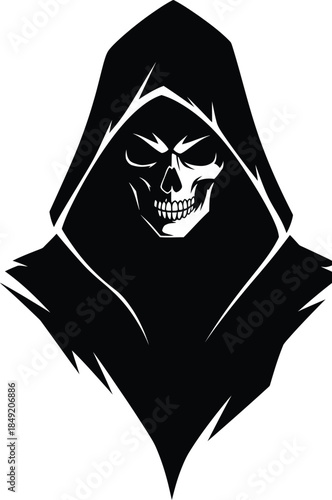 Dark Hooded Skull Vector Illustration .