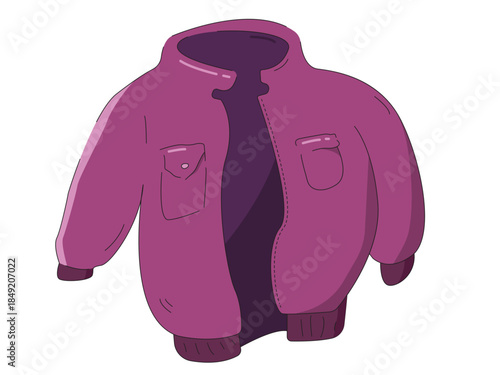 Purple (violet) jacket with two pockets, shadows and glares, isolated on white background (backdrop). Cartoon (doodle) style.