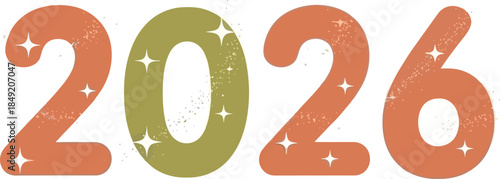 Colorful Vintage Numeric Graphic of Year 2026 in Retro Style.