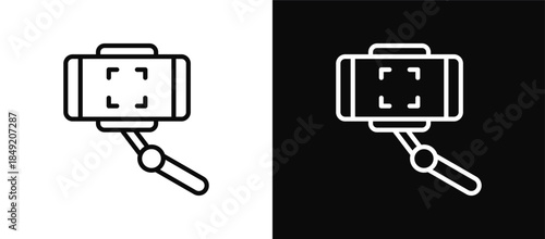 Selfie Stick icon set black and white
