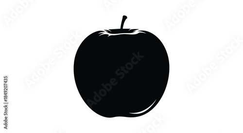 A striking black silhouette of a single apple against a plain white background silhouette