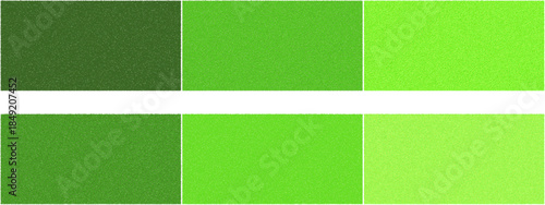A vibrant color palette showcasing a gradient of six distinct green shades arranged in two horizontal rows.